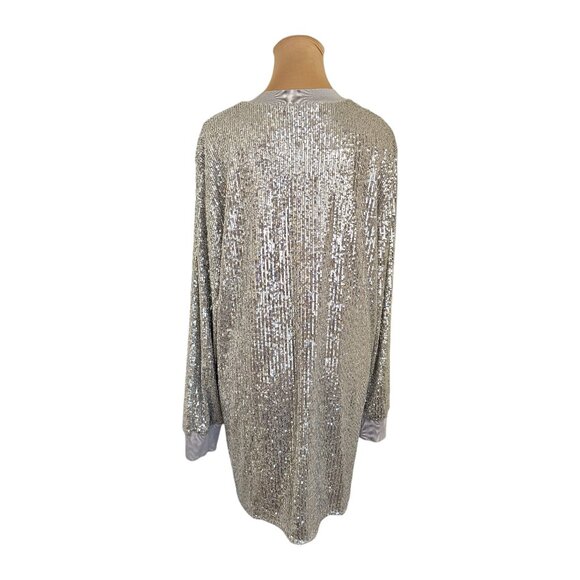 All Saints Juela Mini Sequin Silver Long Sleeve Dress Sz L - Picture 5 of 10